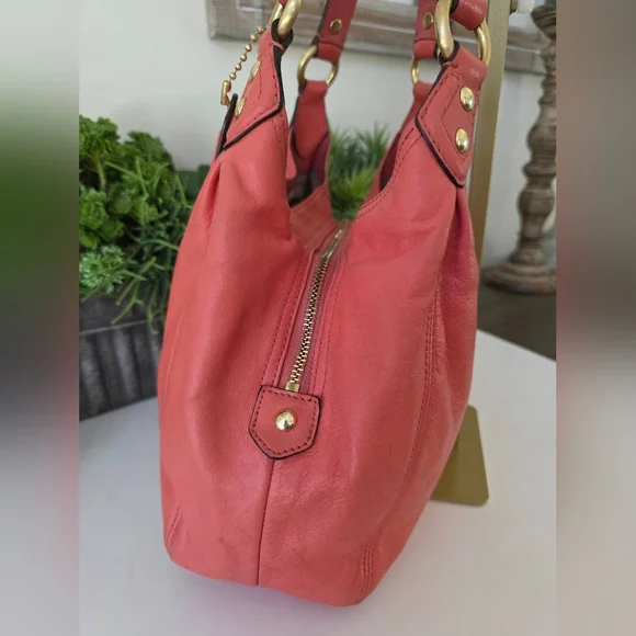 Coach Ashley Leather Hobo Bag Tea Rose/Coral + NWT Coach 100% Silk Twilly - Picture 8 of 16